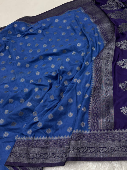 German Blue to Purple Banarasi Crepe Georgette Saree
