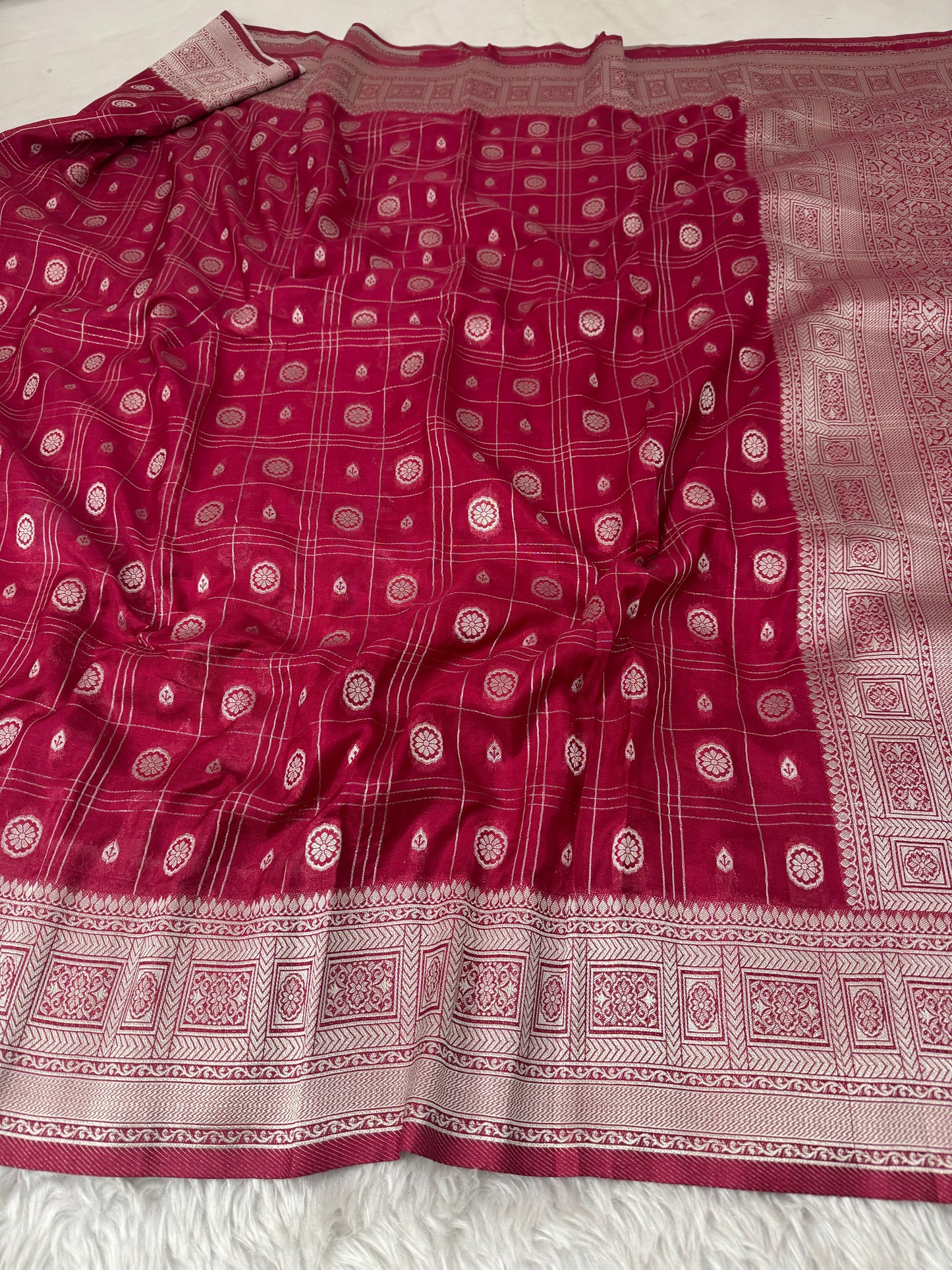 Deep Rani Pink Banarasi Crepe Georgette Saree
