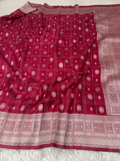 Deep Rani Pink Banarasi Crepe Georgette Saree