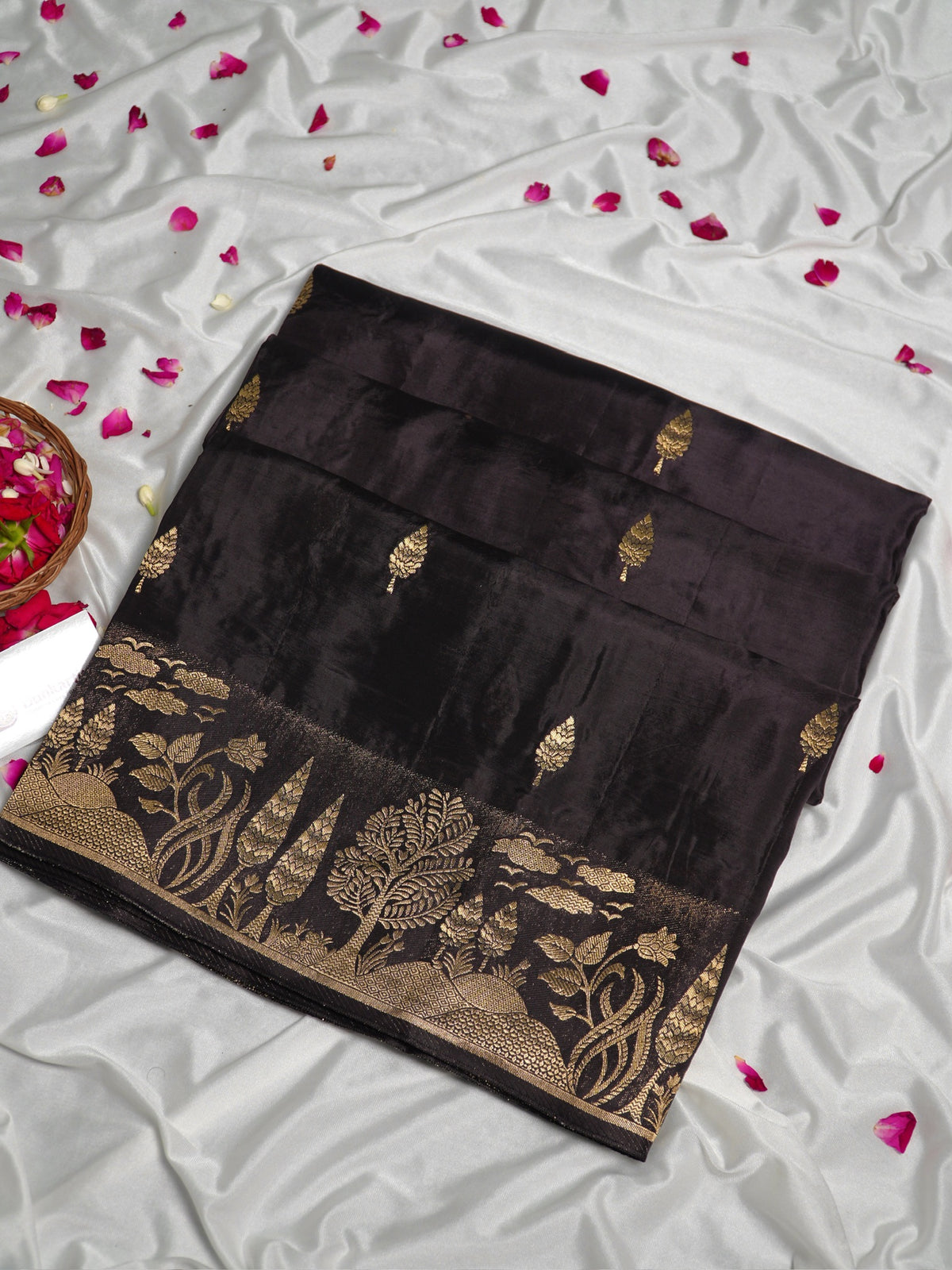 Black Banarasi Organza Crepe Silk Saree