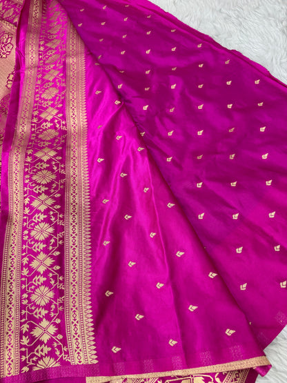 Navy Blue to Rani Pink Banarasi Mashru Silk Saree