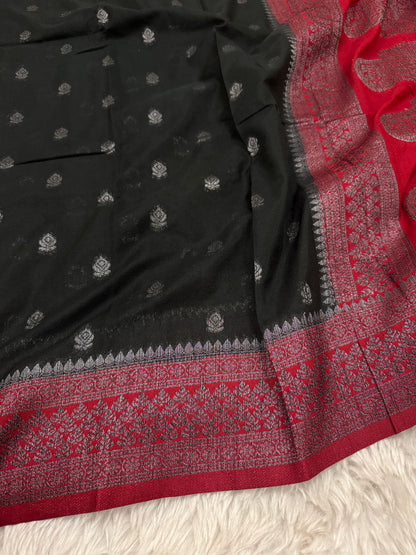Black to Maroon Banarasi Crepe Georgette Saree