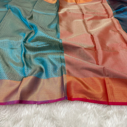 Electric Blue Kanjivaram Tissue Silk Saree