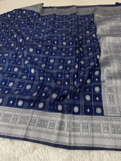 Navy Blue Banarasi Crepe Georgette Saree