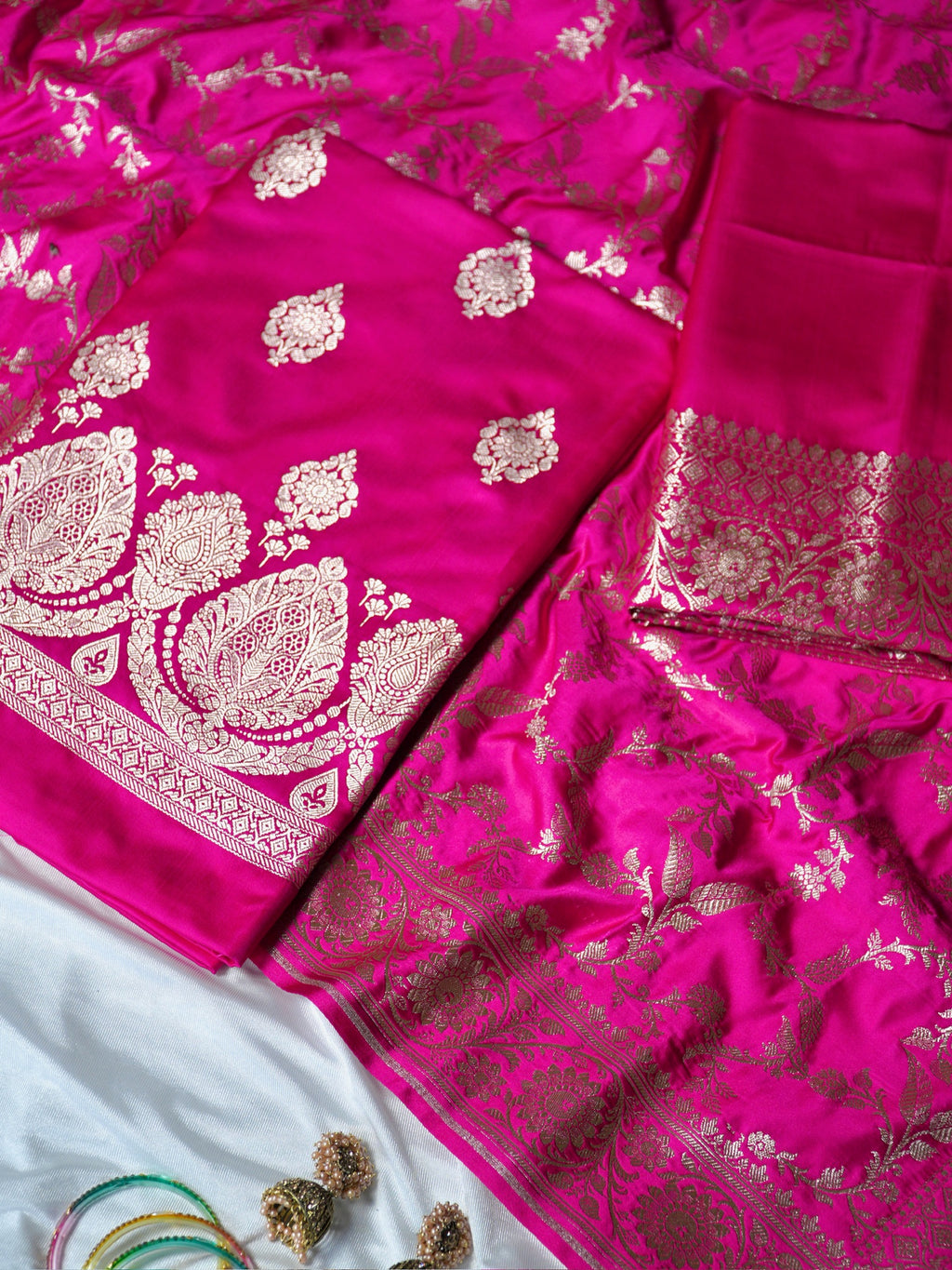 Rani Pink Premium Banarasi Mashru Silk Suit Set
