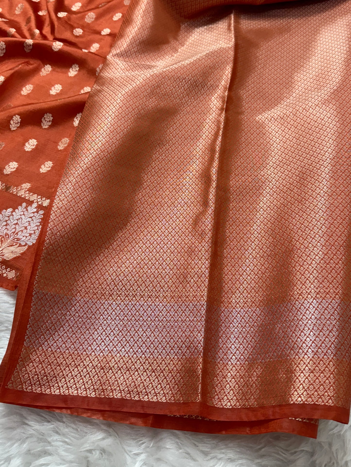 Rust Orange Premium Banarasi Mango Silk Saree