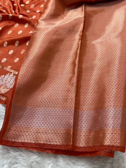 Rust Orange Premium Banarasi Mango Silk Saree