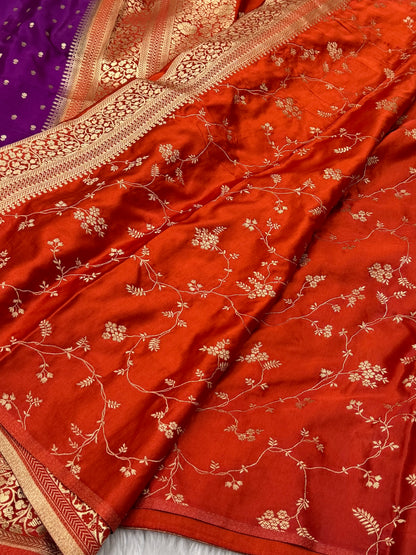 Purple to Burnt Orange Banarasi Mashru Silk Saree