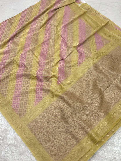 Mehendi Green Leheriya Rangkaat Banarasi Khaddi Georgette Saree