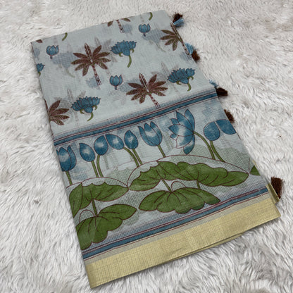 Block Print Cotton Kota Doria Saree