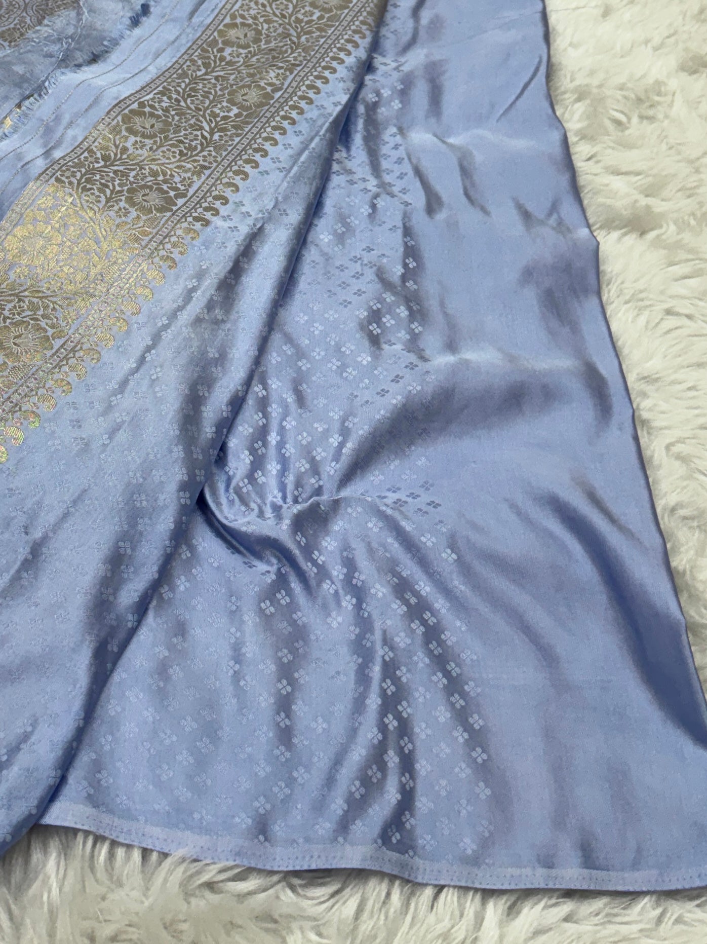 Powder Blue Banarasi Mashru Silk Saree