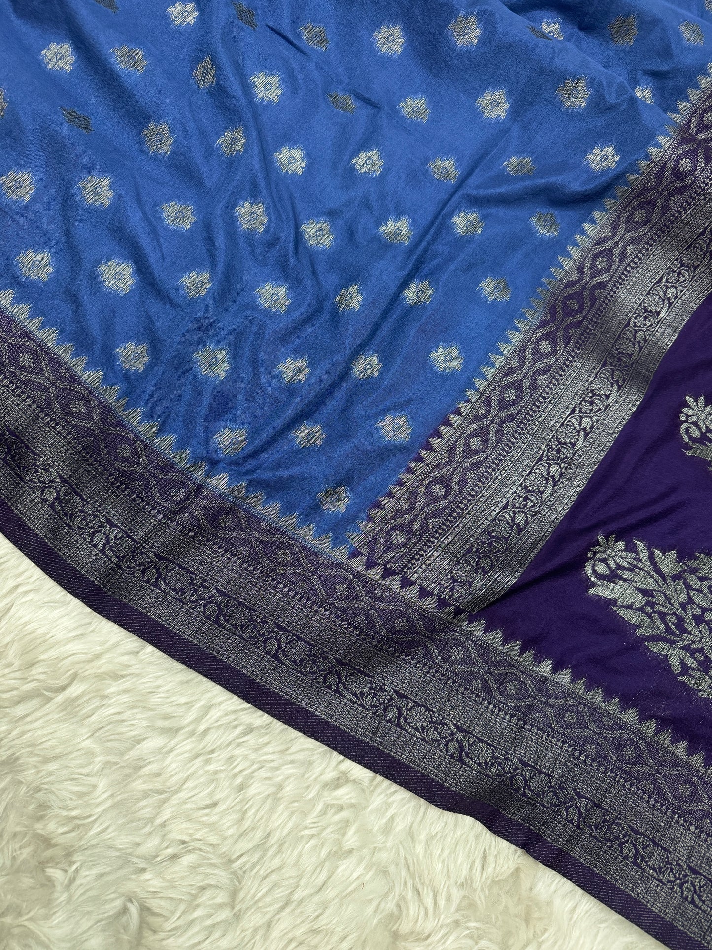 German Blue to Purple Banarasi Crepe Georgette Saree