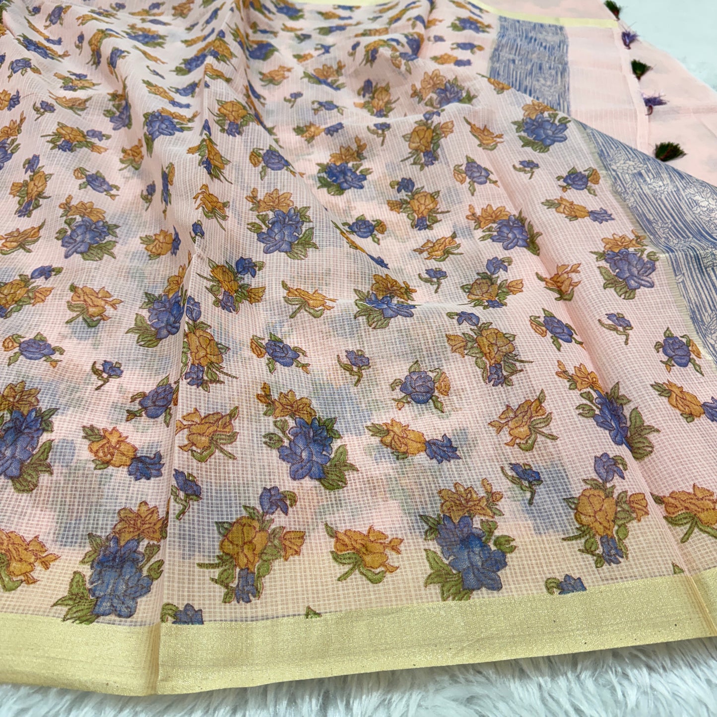 Floral Print Cotton Kota Doria Saree