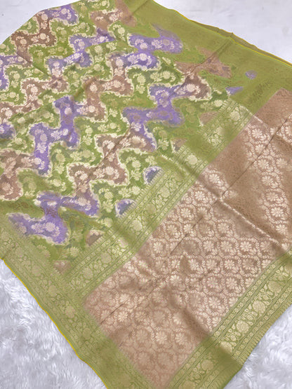 Mehendi Green Rangkaat Banarasi Viscose Khaddi Georgette Saree