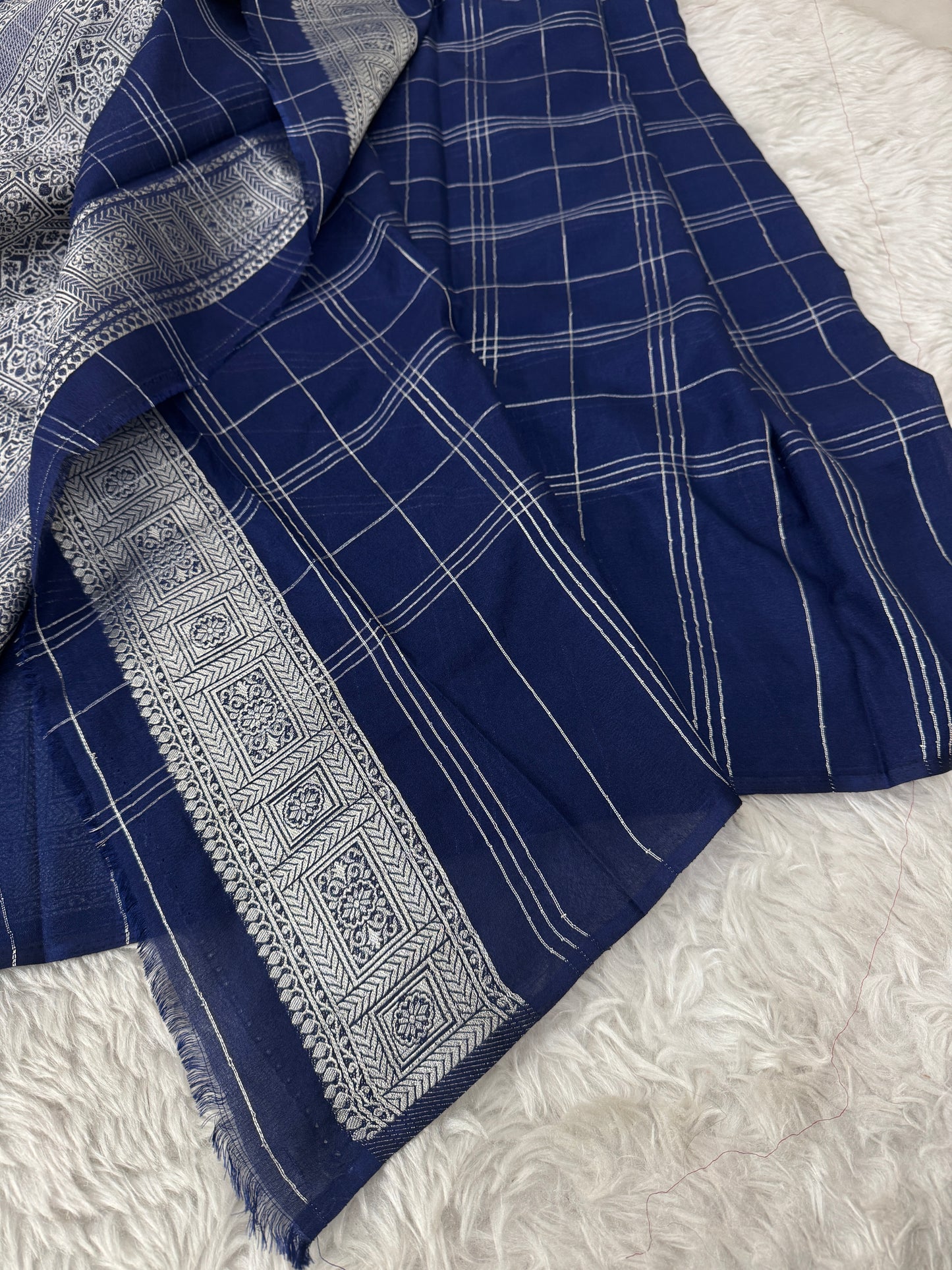Navy Blue Banarasi Crepe Georgette Saree