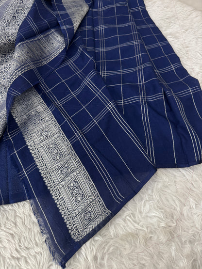 Navy Blue Banarasi Crepe Georgette Saree