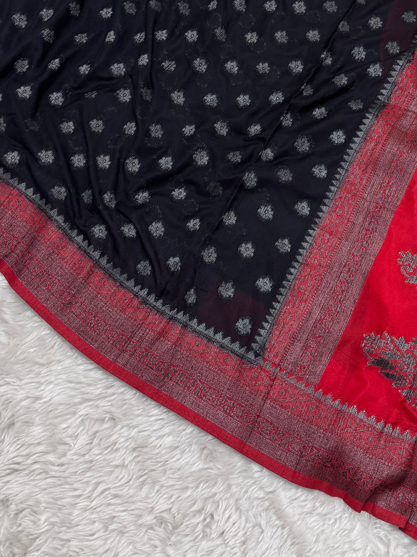 Black to Maroon Banarasi Crepe Georgette Saree