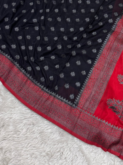 Black to Maroon Banarasi Crepe Georgette Saree