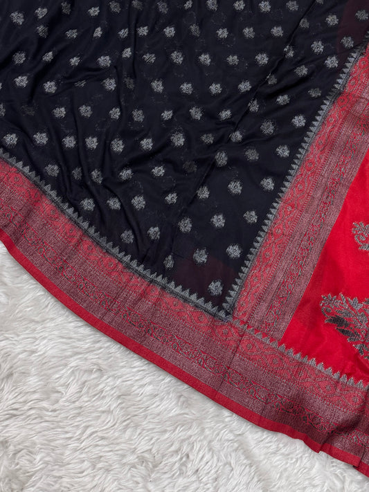 Black to Maroon Banarasi Crepe Georgette Saree