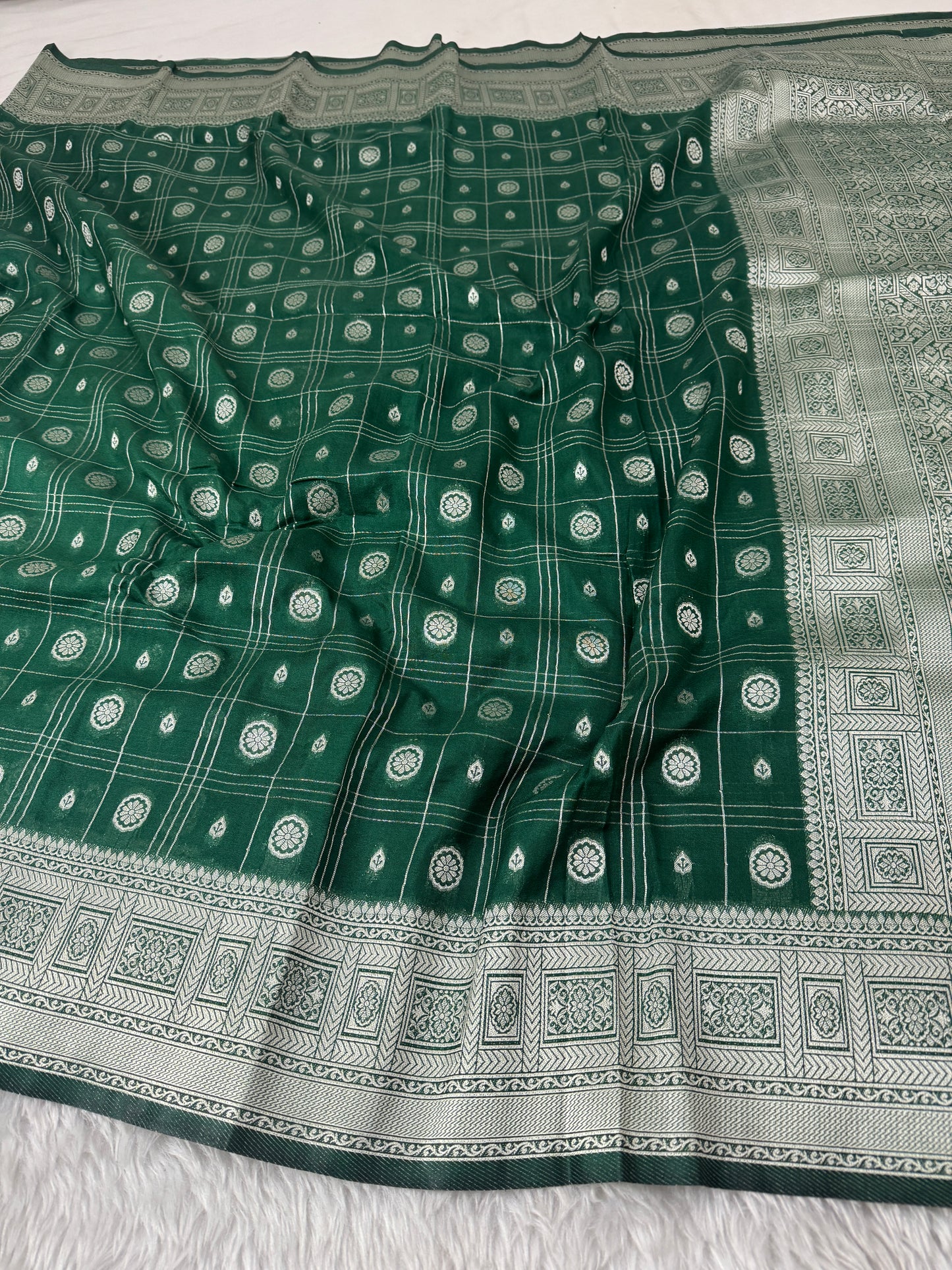 Bottle Green Banarasi Crepe Georgette Saree