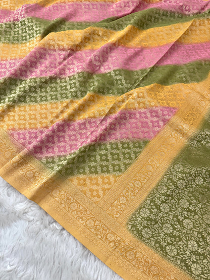 Mustard Yellow Leheriya Rangkaat Banarasi Khaddi Georgette Saree