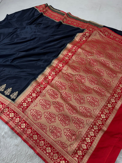 Black to Deep Red Banarasi Mashru Silk Saree