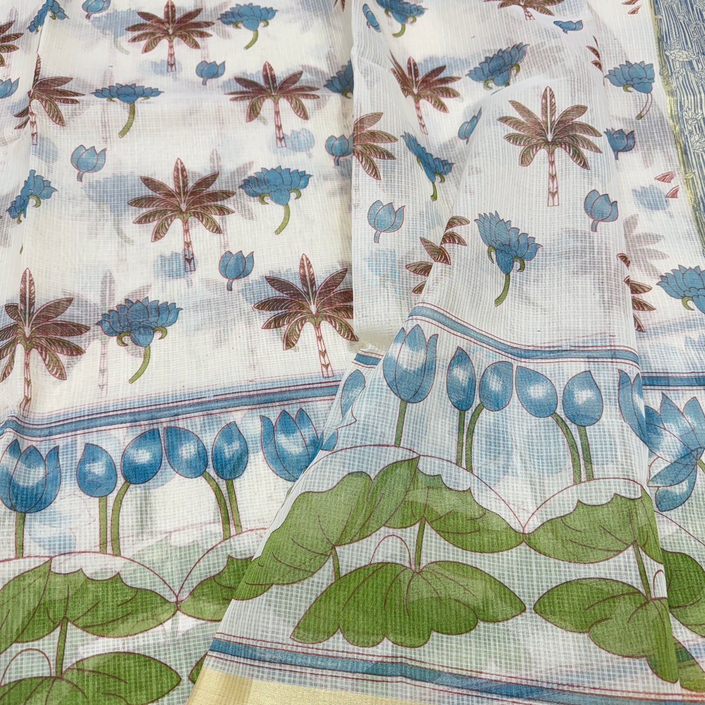 Block Print Cotton Kota Doria Saree