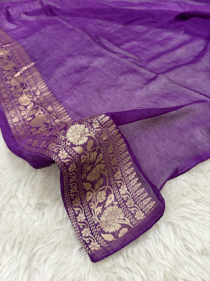 Purple Banarasi Viscose Khaddi Georgette Saree