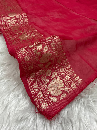 Crimson Red Banarasi Viscose Khaddi Georgette Saree