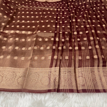 Deep Maroon Banarasi Tissue Silk Saree