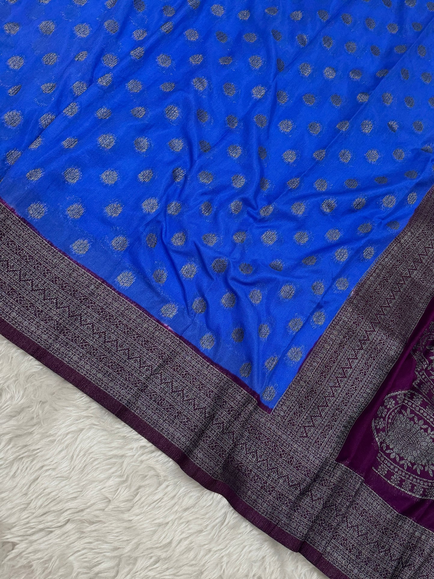 Royal Blue to Wine Banarasi Crepe Georgette Saree