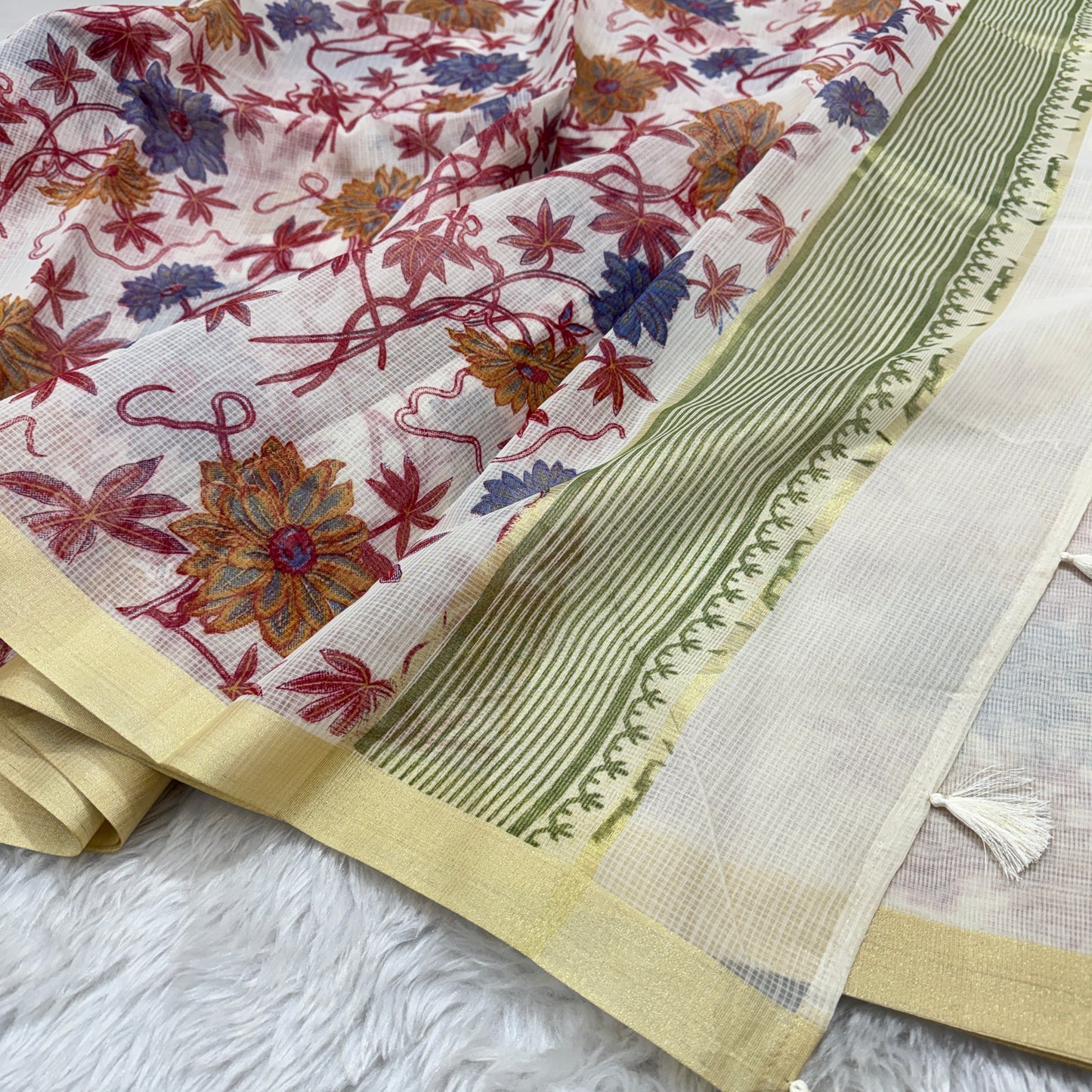 Floral Print Cotton Kota Doria Saree