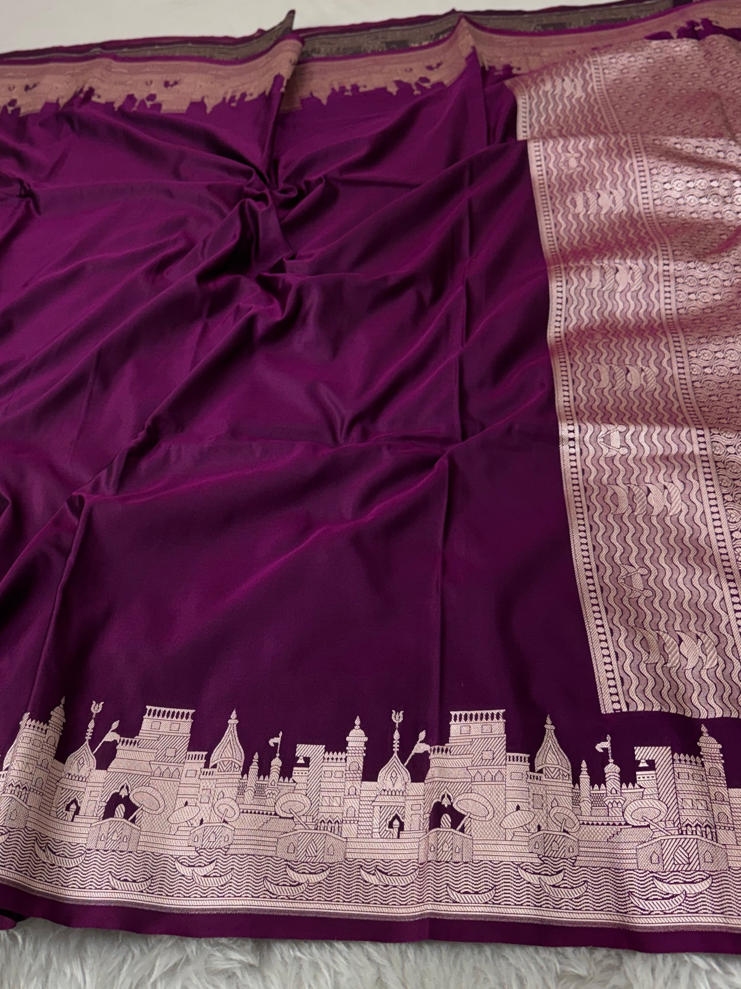 Deep Wine Kashi Ghat Banarasi Satin Katan Silk Saree