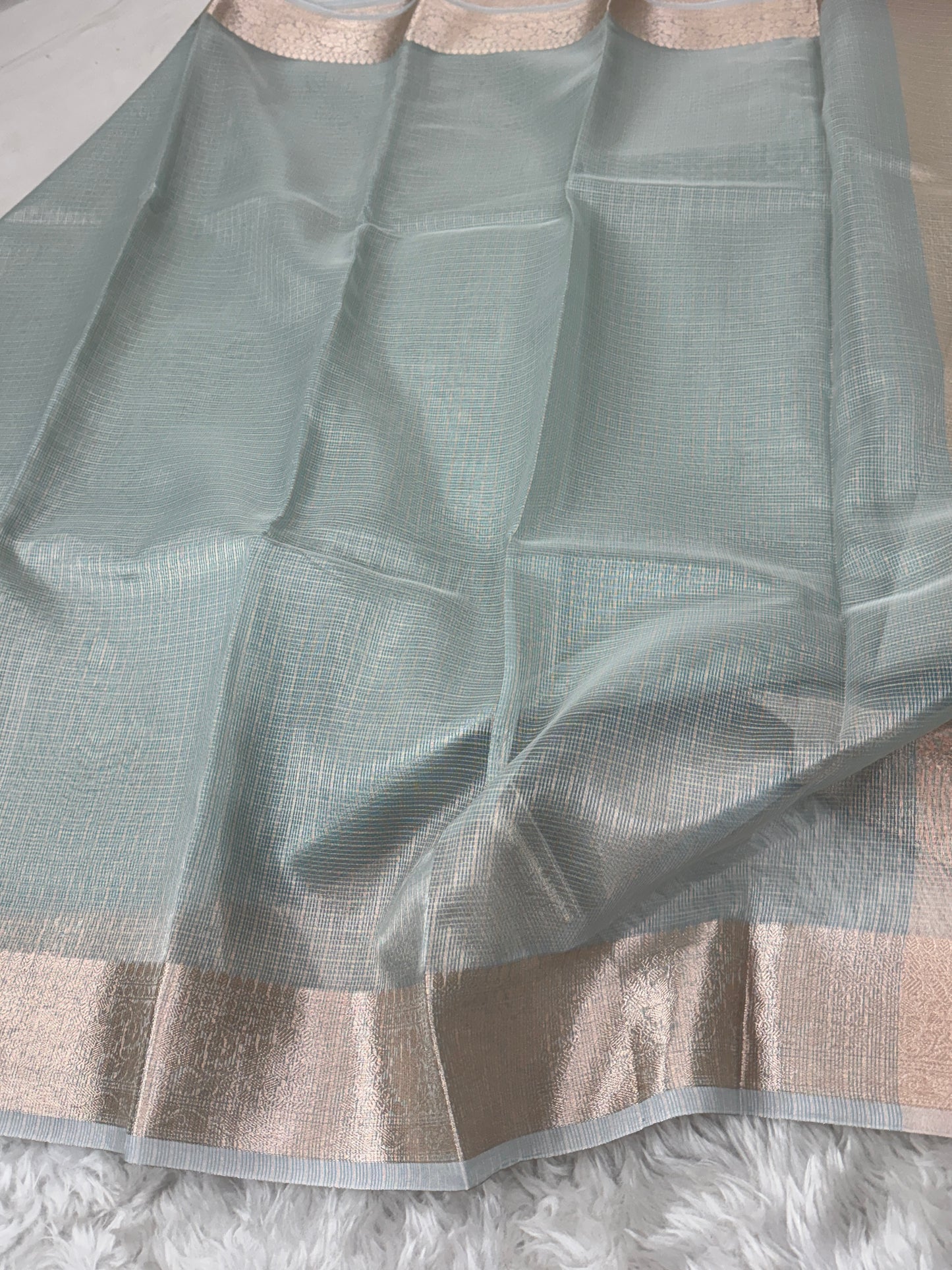 Powder Blue Tissue Silk Banarasi Border Saree