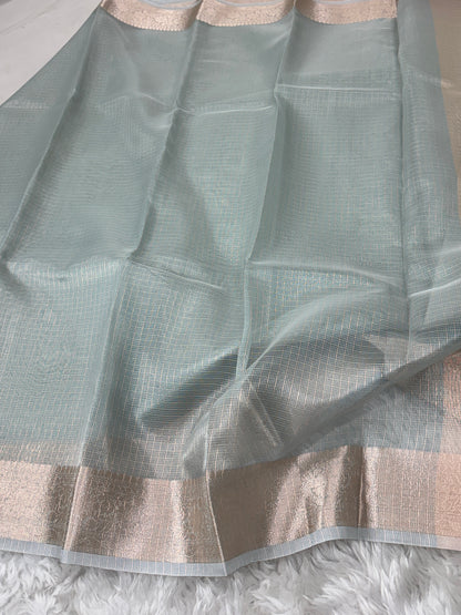 Powder Blue Tissue Silk Banarasi Border Saree