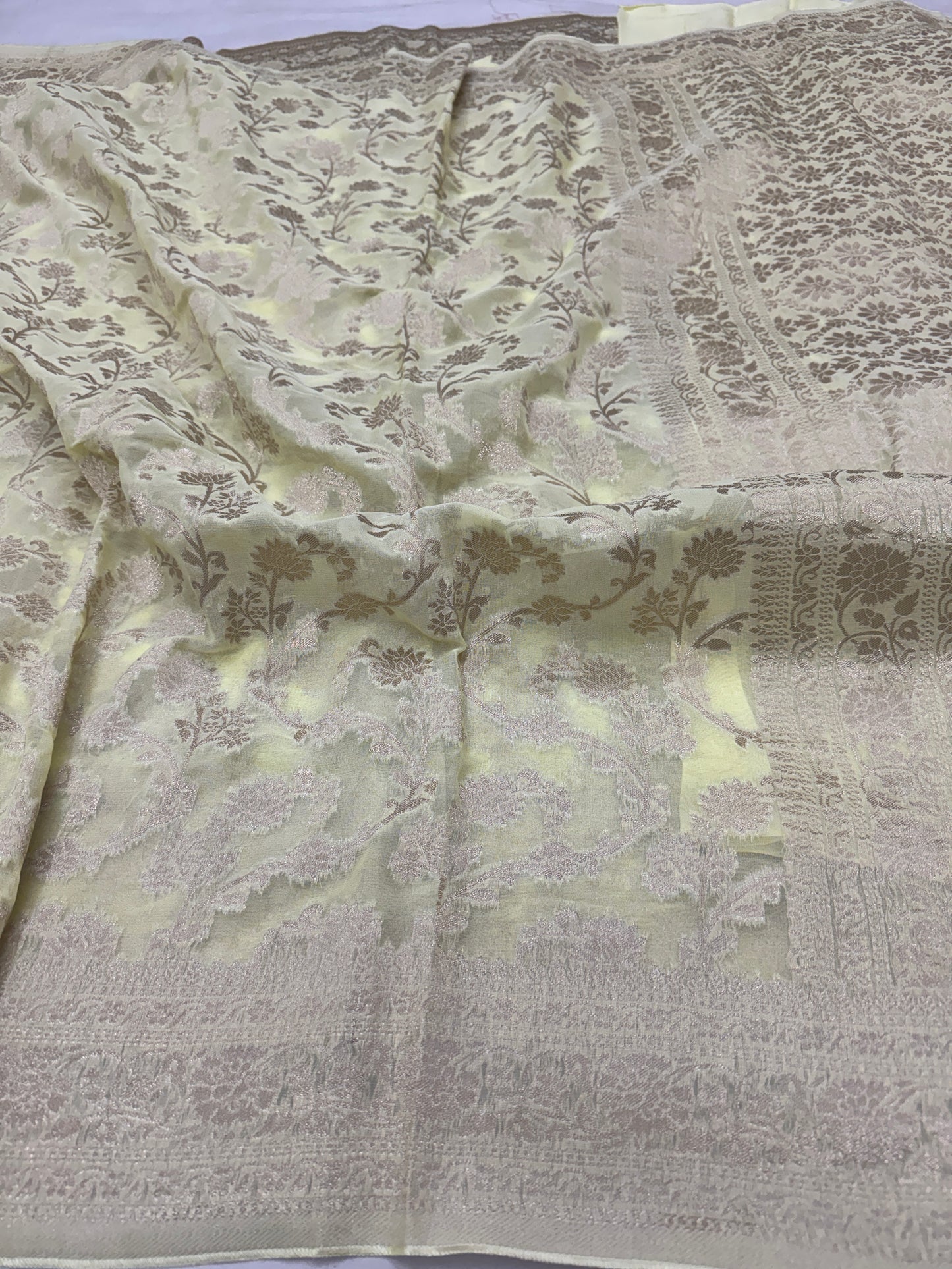 Pastel Yellow Banarasi Viscose Khaddi Georgette Saree