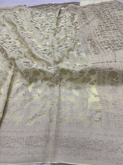 Pastel Yellow Banarasi Viscose Khaddi Georgette Saree