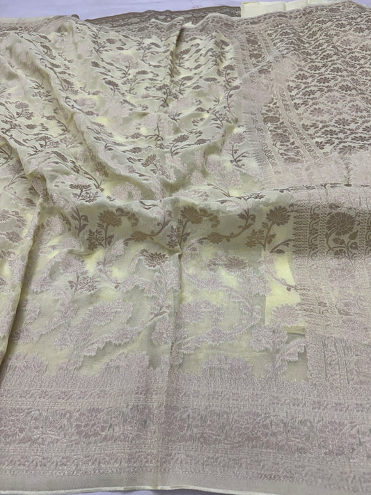Pastel Yellow Banarasi Viscose Khaddi Georgette Saree