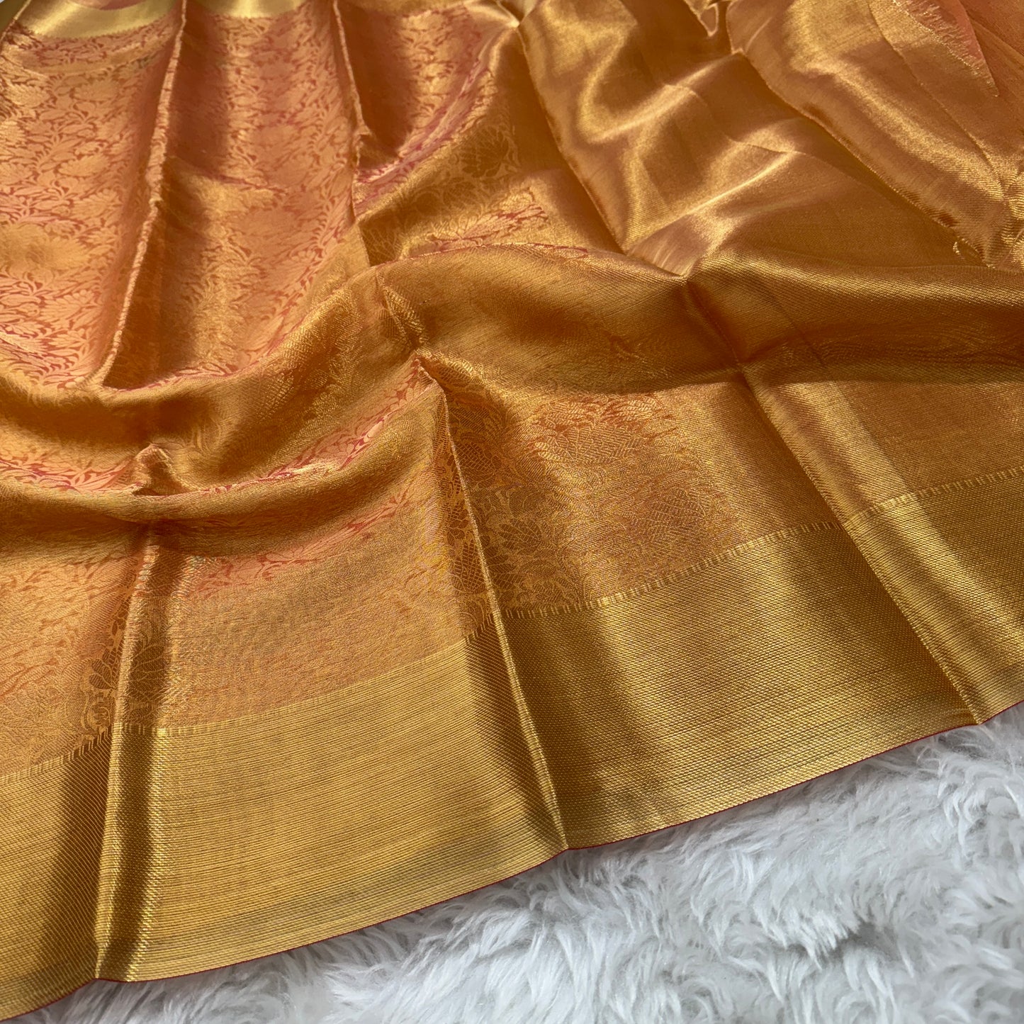 Golden Orange Kanjivaram Kora Tissue Silk Saree