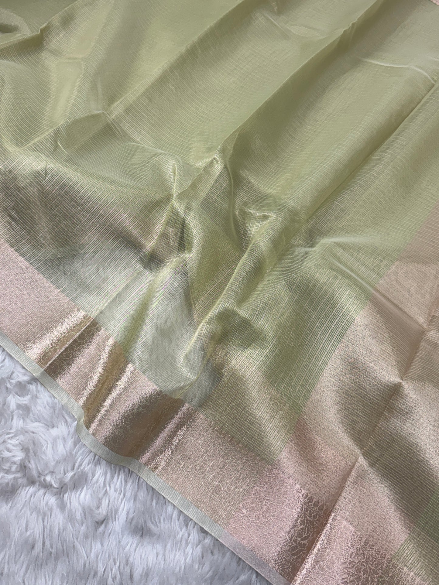 Pista Green Tissue Silk Banarasi Border Saree