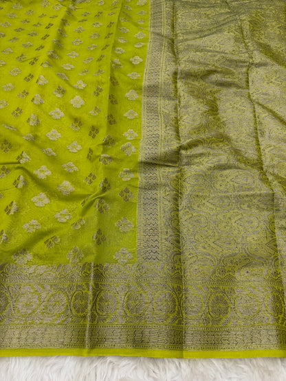 Lime Green Banarasi Georgette Saree