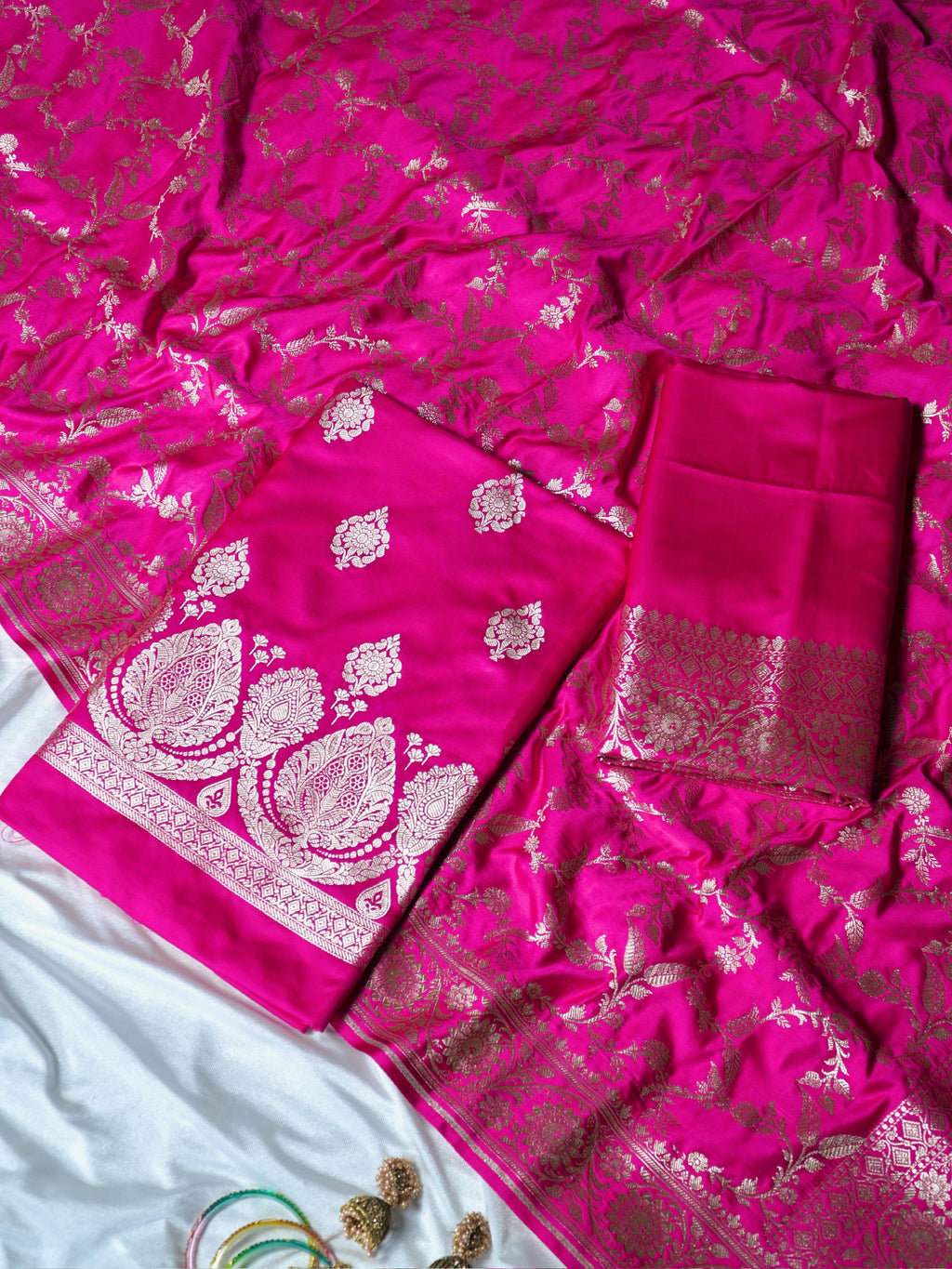 Rani Pink Premium Banarasi Mashru Silk Suit Set