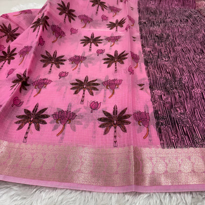 Banarasi Cotton Kota Check Printed Saree
