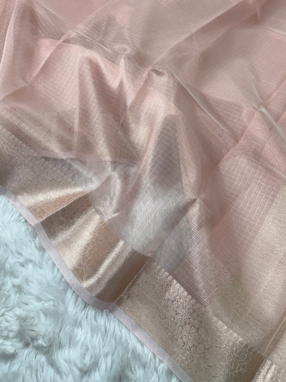 Powder Pink Tissue Silk Banarasi Border Saree