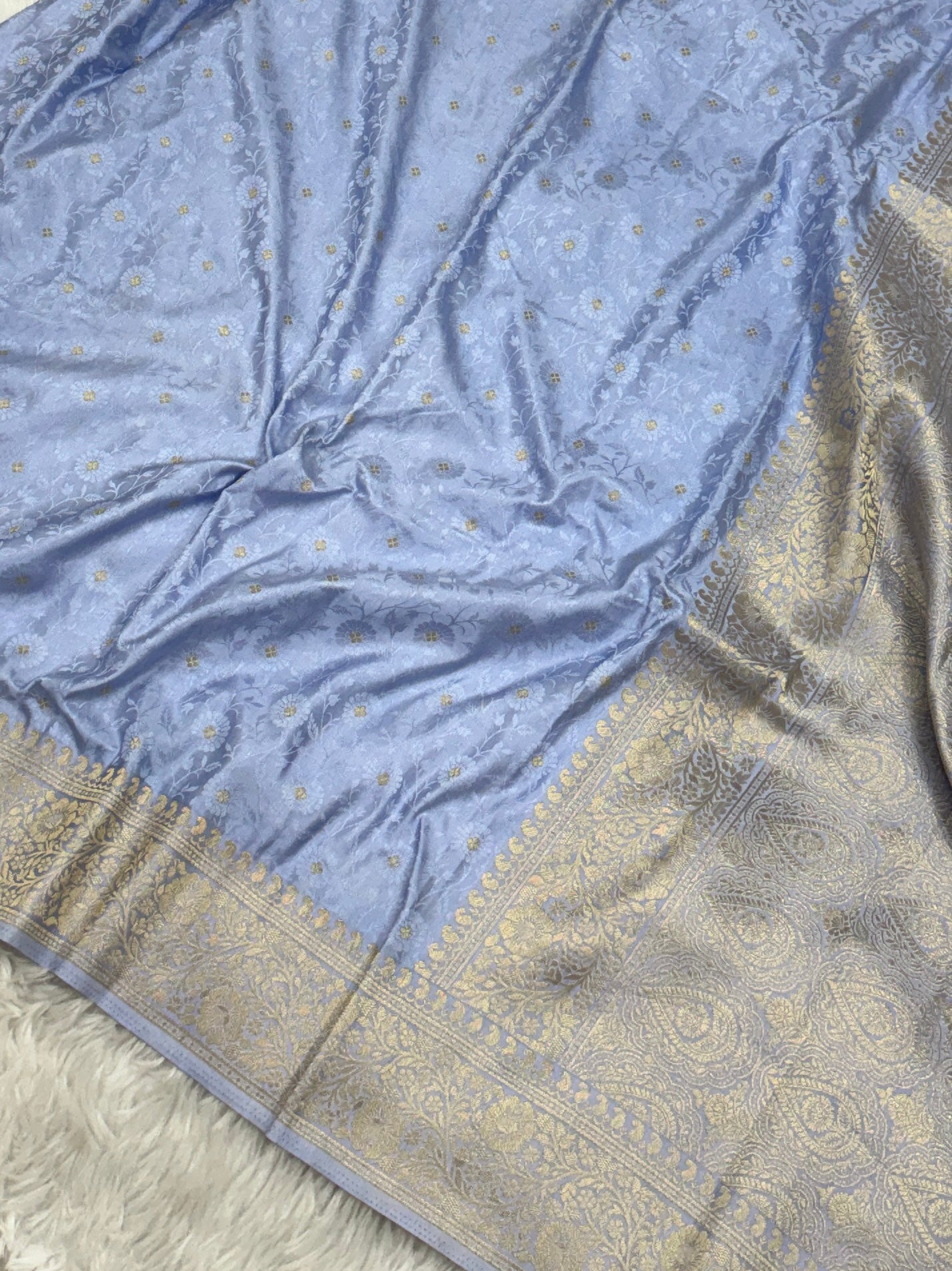 Powder Blue Banarasi Mashru Silk Saree
