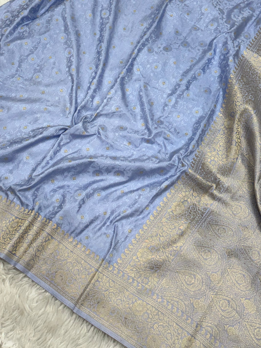 Powder Blue Banarasi Mashru Silk Saree