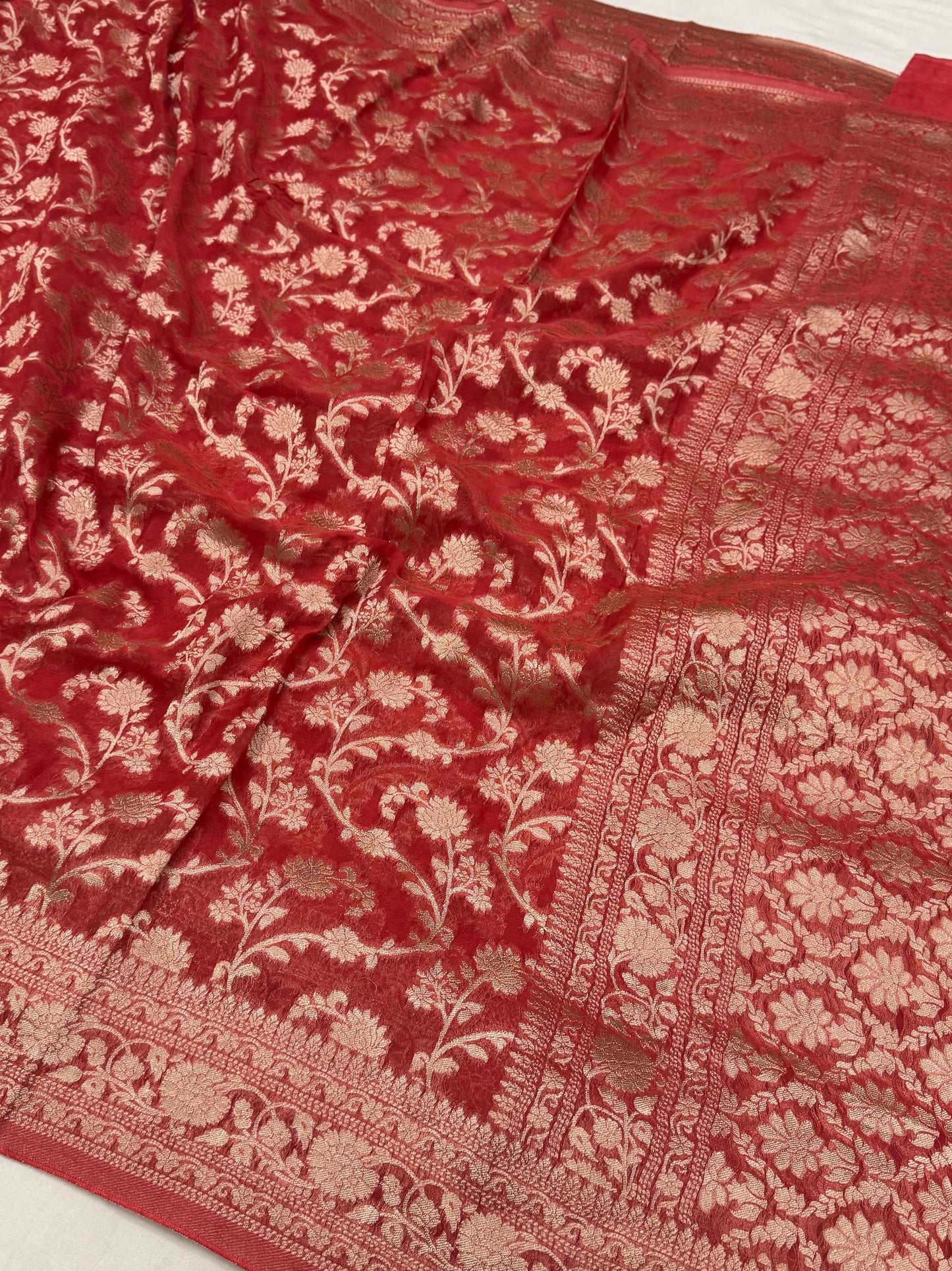 Rust Red Banarasi Viscose Khaddi Georgette Saree