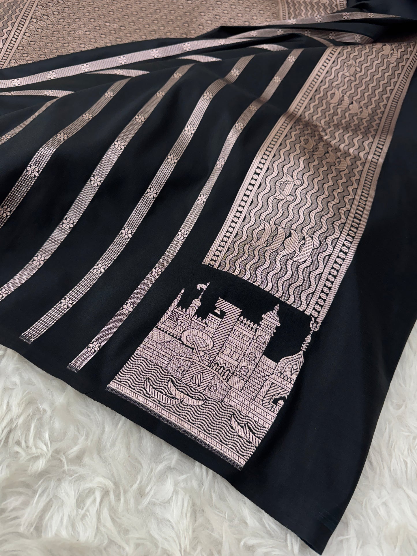 Classic Black Kashi Ghat Banarasi Satin Katan Silk Saree