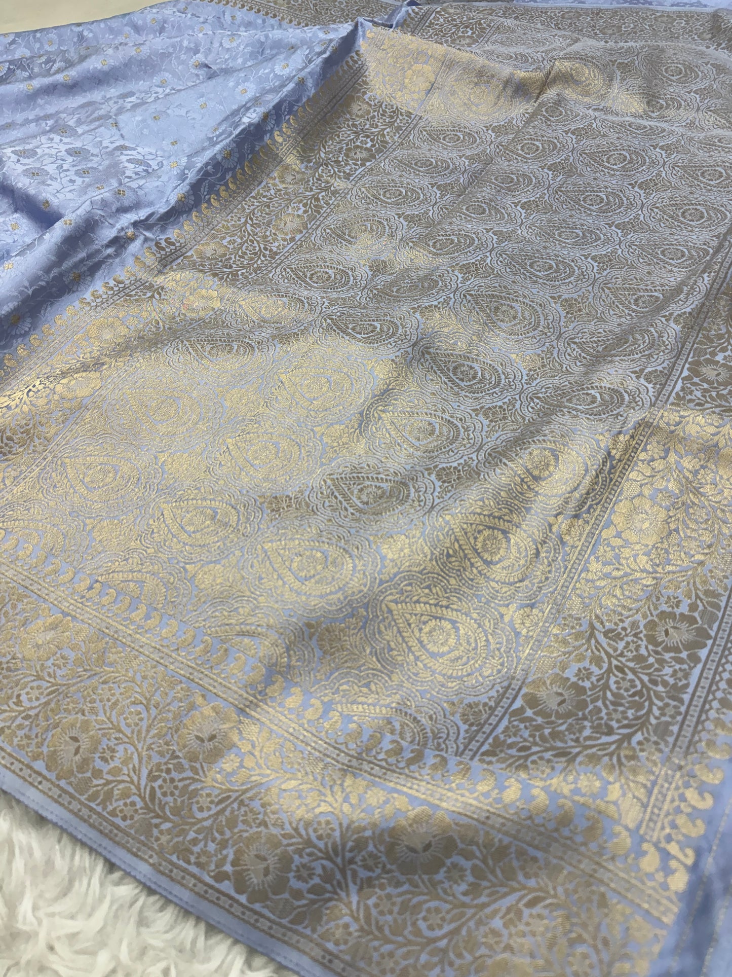 Powder Blue Banarasi Mashru Silk Saree