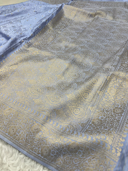 Powder Blue Banarasi Mashru Silk Saree
